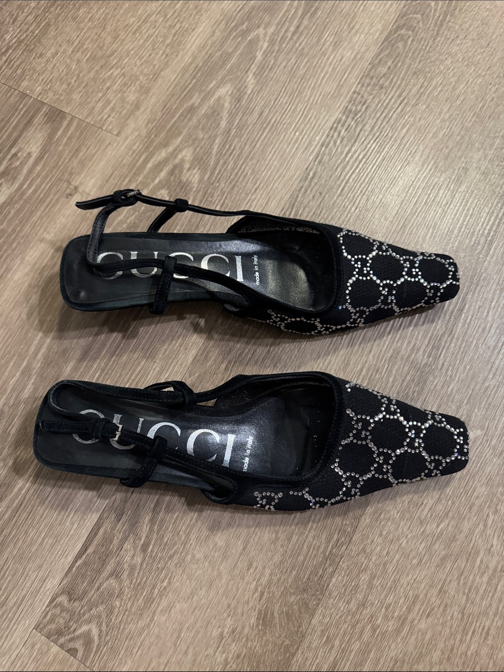 Gucci Black Crystal-Studded Slingback Mules